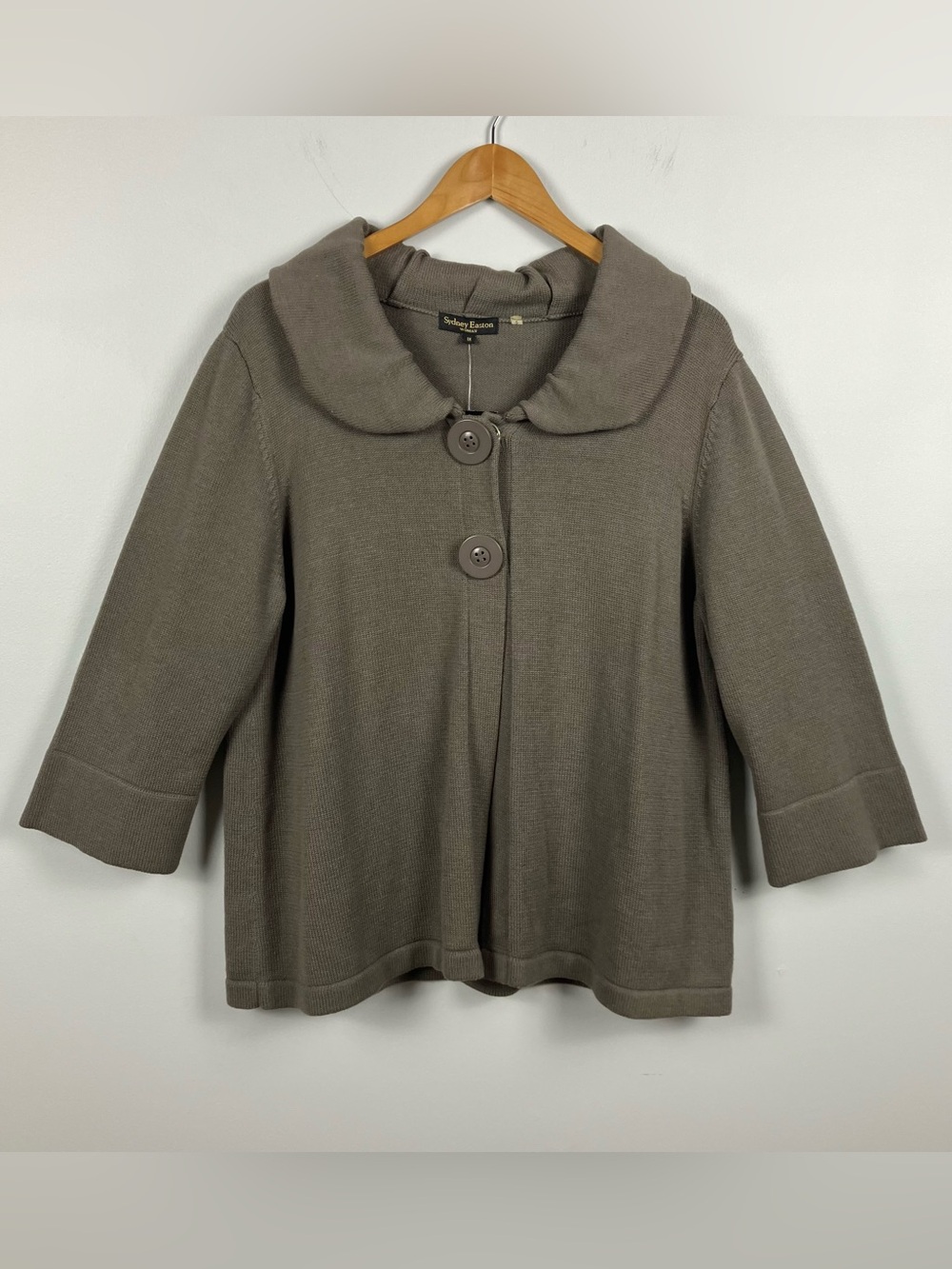 Sydney Easton Woman 1X Knit Cardigan Sweater Peter Pan Collar 3/4 Sleeve NWT